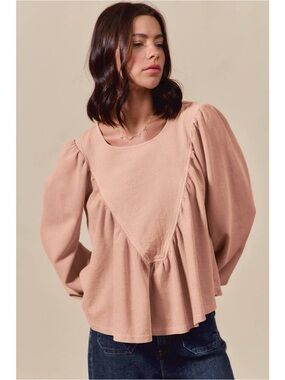 NWT So Me Peach Puff Sleeve Ruffle Peplum Top